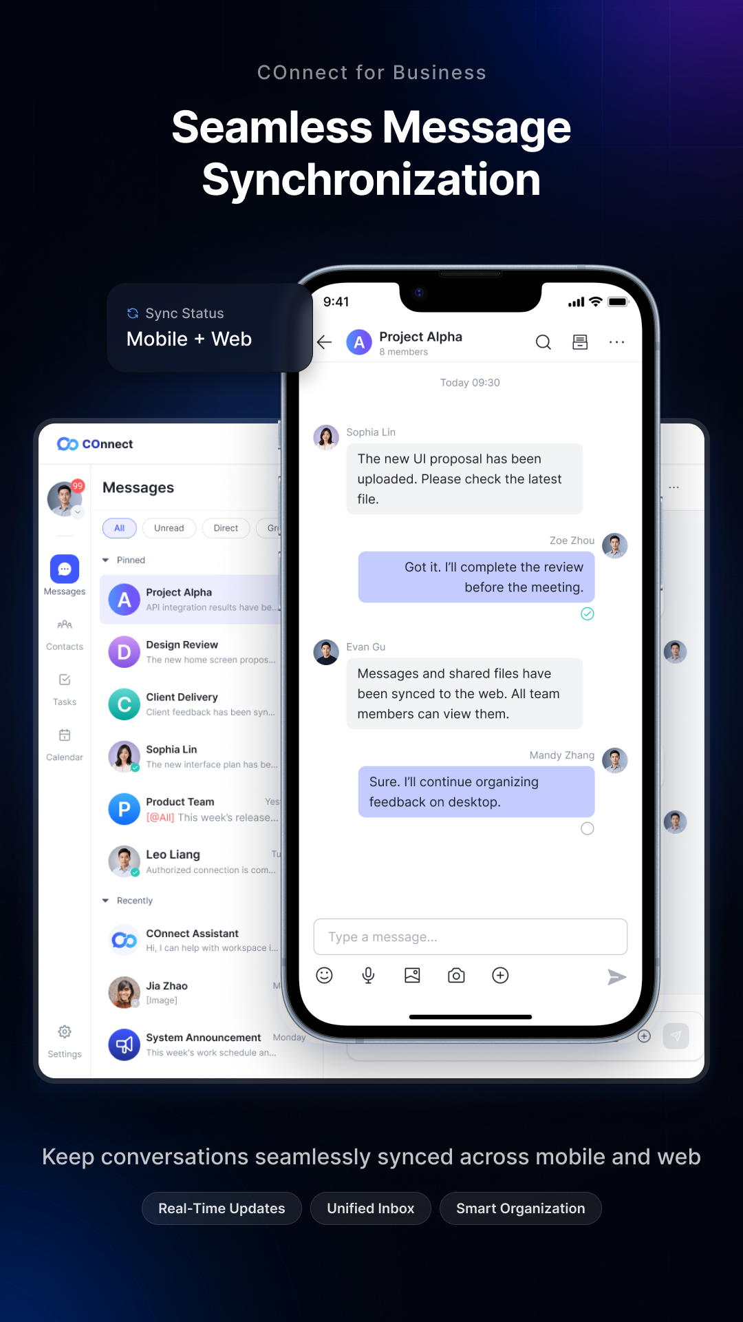 COnnect seamless message synchronization screen